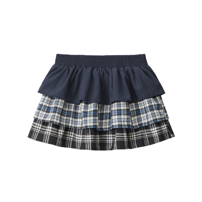 つるヘンリー学院韓国版夏2025新作ステッチケーキスカート女性ハイウエストa字蓬蓬半そでスカート|undefined