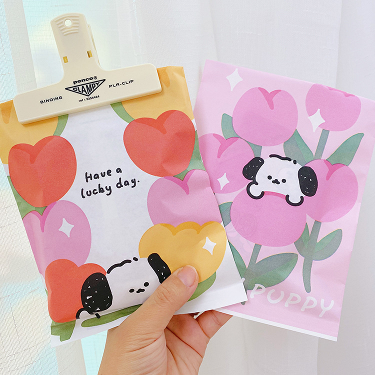 Flor de tinta de dibujos animados lindo jalea perro bolsa de almacenamiento de papel mini bolsa de papel accesorios de decoración