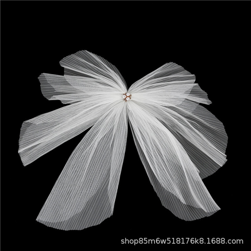 新娘头饰白色大蝴蝶结压褶纱轻婚纱礼服造型儿童派对旅拍照小头纱