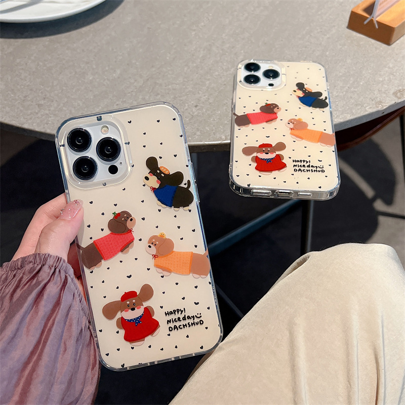Reba mismo estilo pantalla completa pequeño amor salchicha perro para iPhone14 funda para teléfono móvil 15ProMax Apple 12 hembra 13