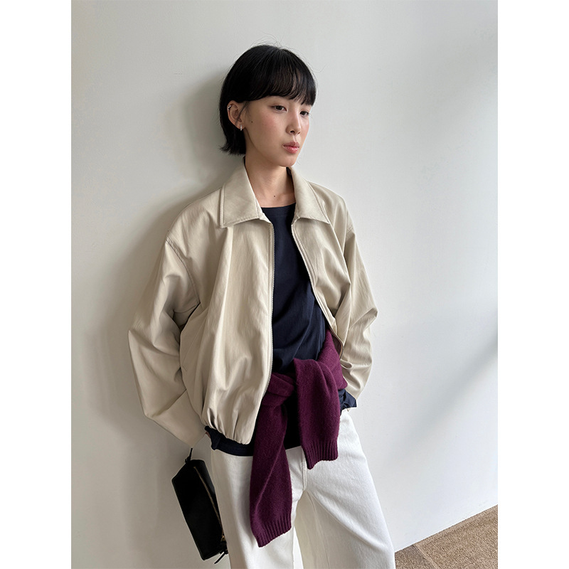 AlloFu 超柔软短款休闲皮衣外套女2025秋季新款宽松夹克上衣23613|undefined