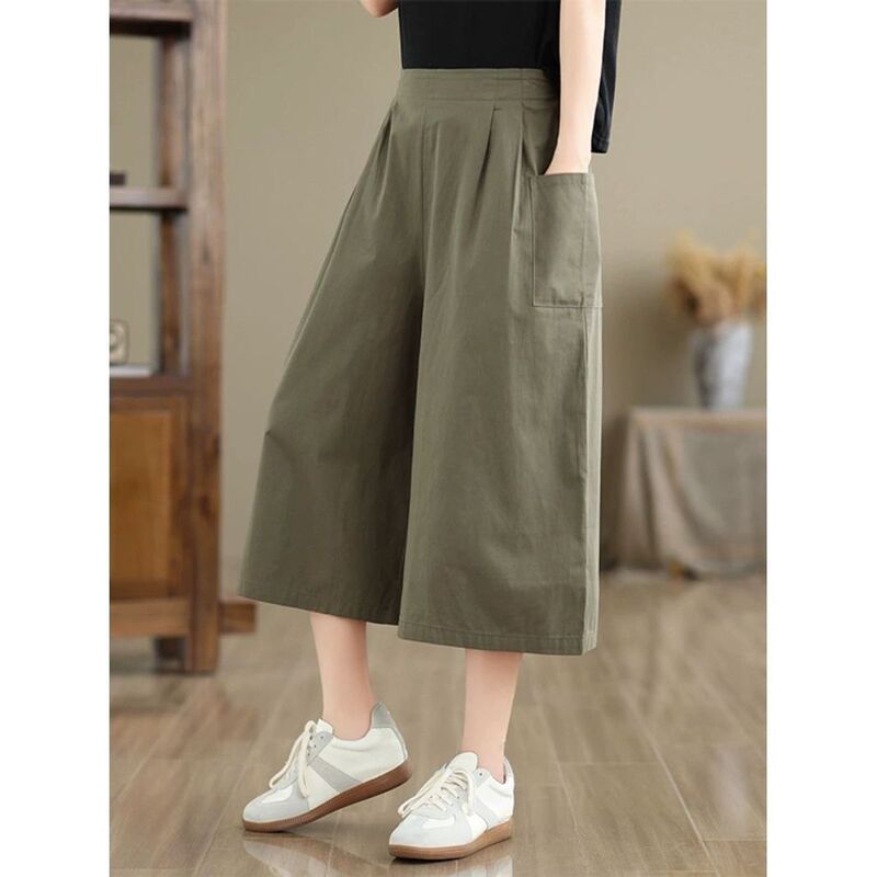 Women's Summer Thin Cropped Wide-Leg Pants, Loose Fit, Slimming, Versatile, Elastic Waist, Casual Straight-Leg Pants, Artistic Style Skirt Pants Women's Summer Thin Cropped Wide-Leg Pants, Loose Fit, Slimming, Versatile, Elastic Waist, Casual Straight-Leg Pants, Artistic Style Skirt Pants