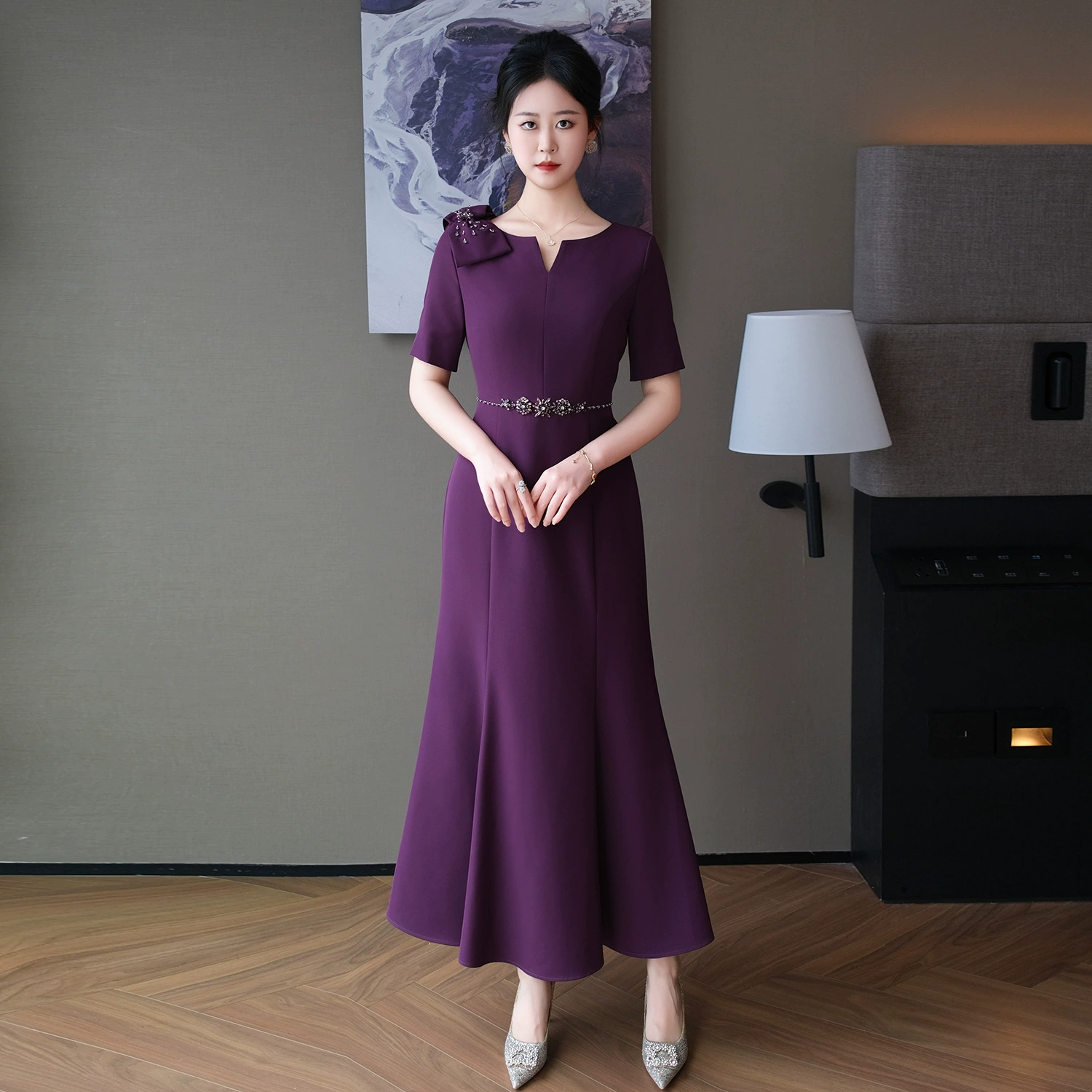 Премиум чувство лето новое тонкое платье темперамент темперамент леди стиль свадебный банкет мода высокого класса длинная юбка с рыбьим хвостом