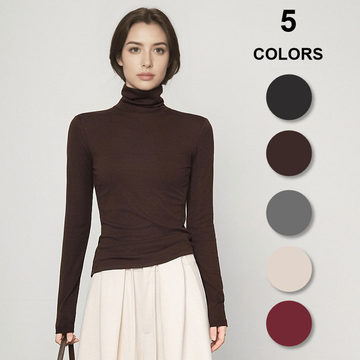 Jancey Pleated Tencel Merino Wool Turtleneck Knit Sweater for Women, Skin-Friendly and Breathable Base Layer