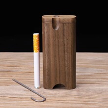 跨境新款黑胡桃木木质烟盒 带铝合金香烟金属棒清洁勾烟草收纳