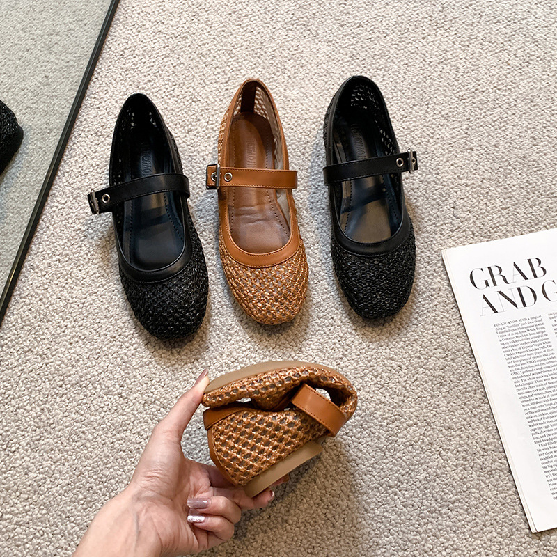 2026년 여름 여성용 속이 빈 메리제인 슈즈, 라운드 토 원스트랩 플랫힐 여성화, 해외 도매, 혼합 주문 가능