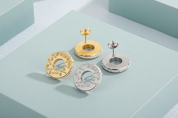 European and American Heart Necklace Semicircle Earrings Electroplating Rhinestone Stainless Steel J