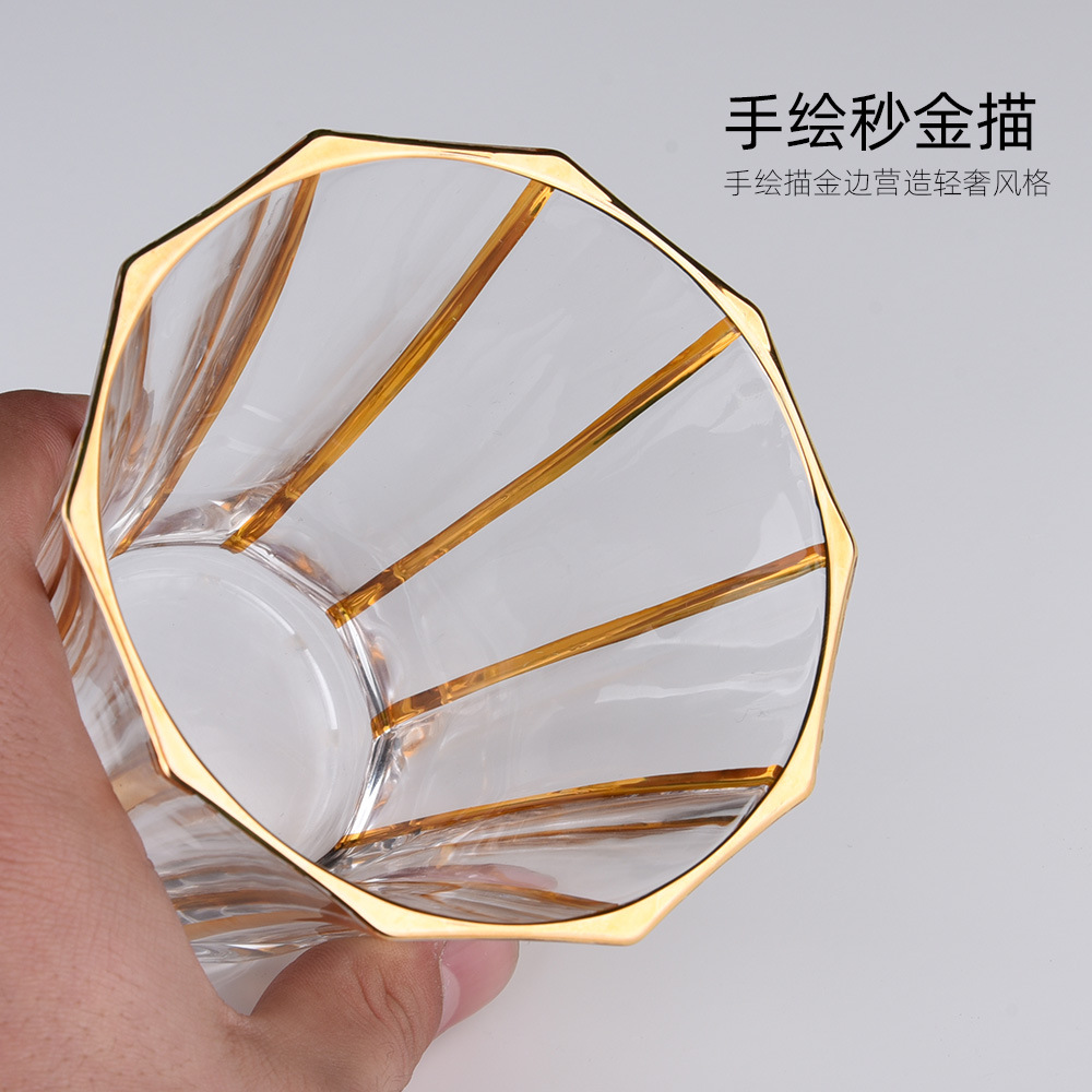 个性描金边水晶玻璃酒杯酒吧 创意红酒啤酒杯水晶玻璃威士忌杯