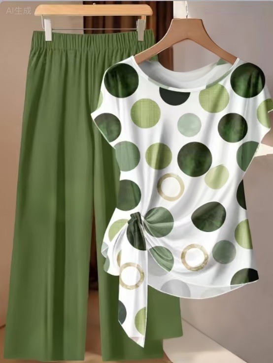 Floral Print Plus Size Women's Short Sleeve Outfit - Loose Fit Wide Leg Pants Set For Summer, Comfortable And Flattering For Curvy Figures_ecoleips.com
