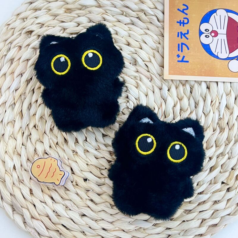 卡通大眼黑猫玩偶毛绒公仔吱吱叫可爱黑色小猫咪背包挂件辅料批发|undefined