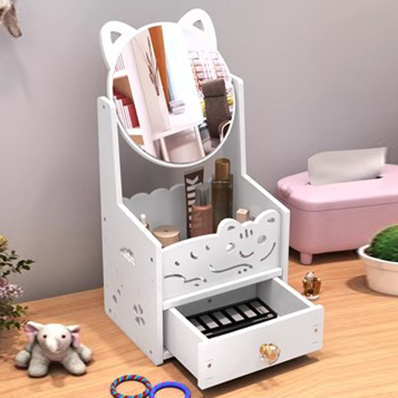 Espejo de maquillaje de escritorio cajón grande caja de almacenamiento de cosméticos portátil Internet celebridad dormitorio estudiante vestidor espejo al por mayor