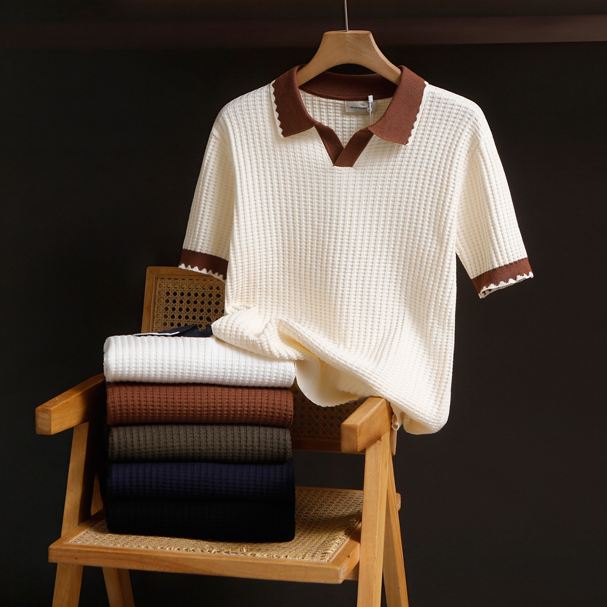 Polo camiseta de punto camiseta de manga corta hombre gaviota cuello V textural color antiguo viento camiseta de verano fábrica transfronteriza al por mayor