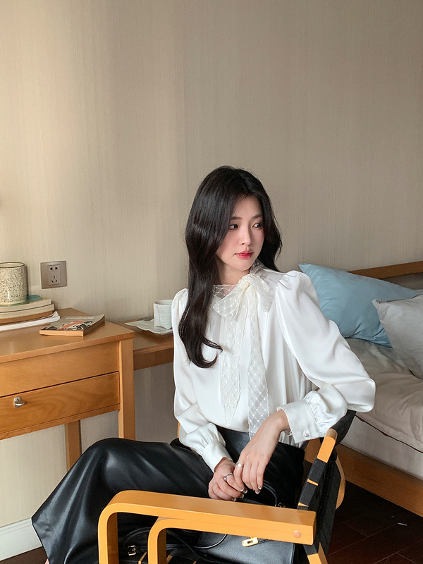 起范 秋季新款宽松时尚高级感衬衣气质减龄蕾丝系带衬衫女装86091|undefined
