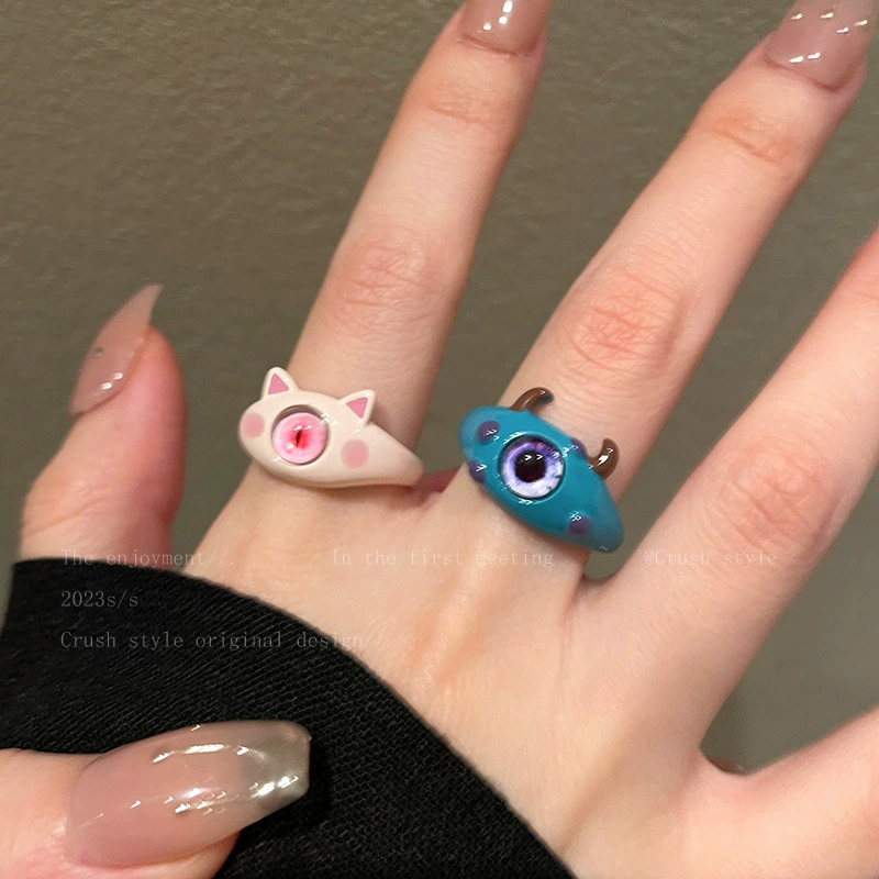 Fuchsia cute monster, design ring, wide color palette, 2024 years, new collection, on index finger