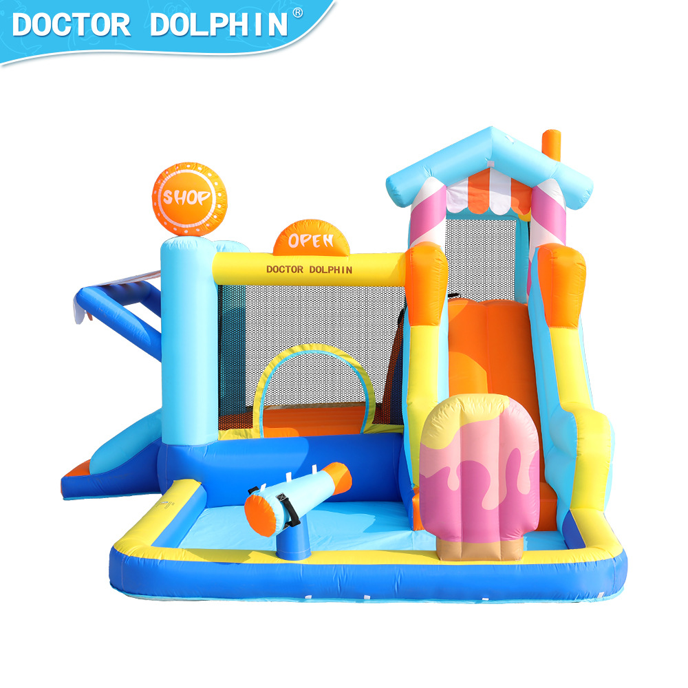Castillo Inflable para Niños Doctor Dolphin, Trampolín Pequeño, Tobogán Acuático Inflable, Cama Elástica Inflable para Fiestas al Aire Libre, Castillo Inflable para el Hogar
