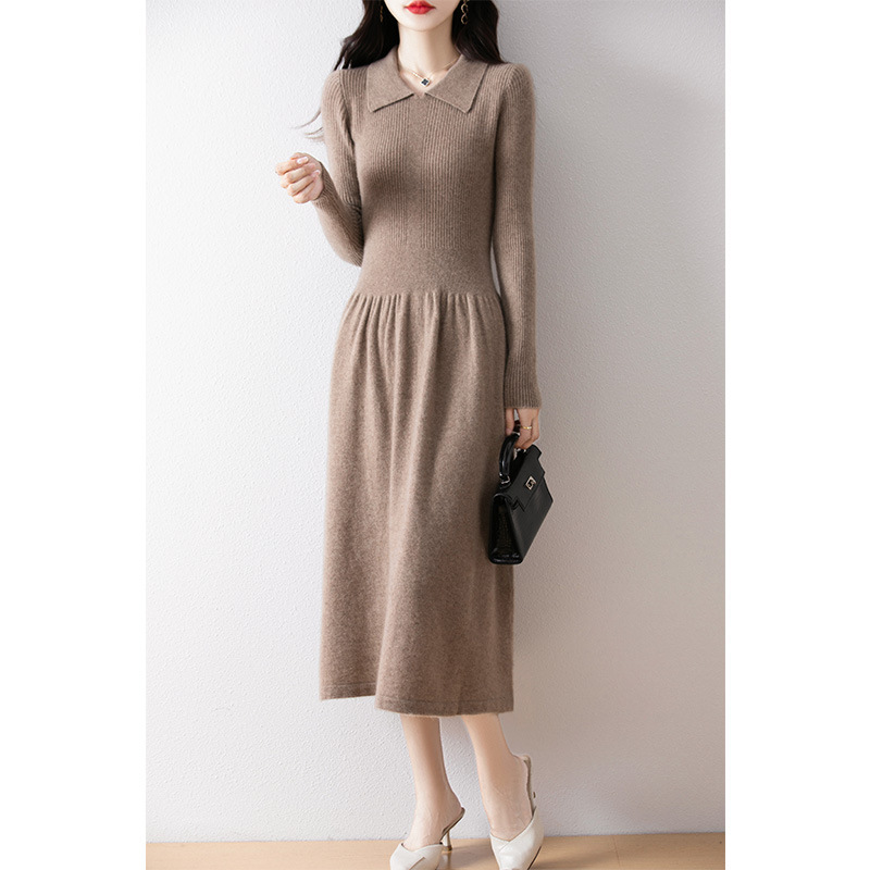 Autumn and Winter New Polo Collar Knitted dress Academy Style Slim Sweater Base Skirt 100 Wool Loose Long Dress Autumn and Winter New Polo Collar Knitted dress Academy Style Slim Sweater Base Skirt 100 Wool Loose Long Dress
