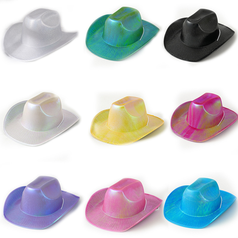 Popular Women's Solid Color Neon Light Simple and Fashionable Disco Cowboy Hat Bachelor Party Clothing Creative Sweet and Cool