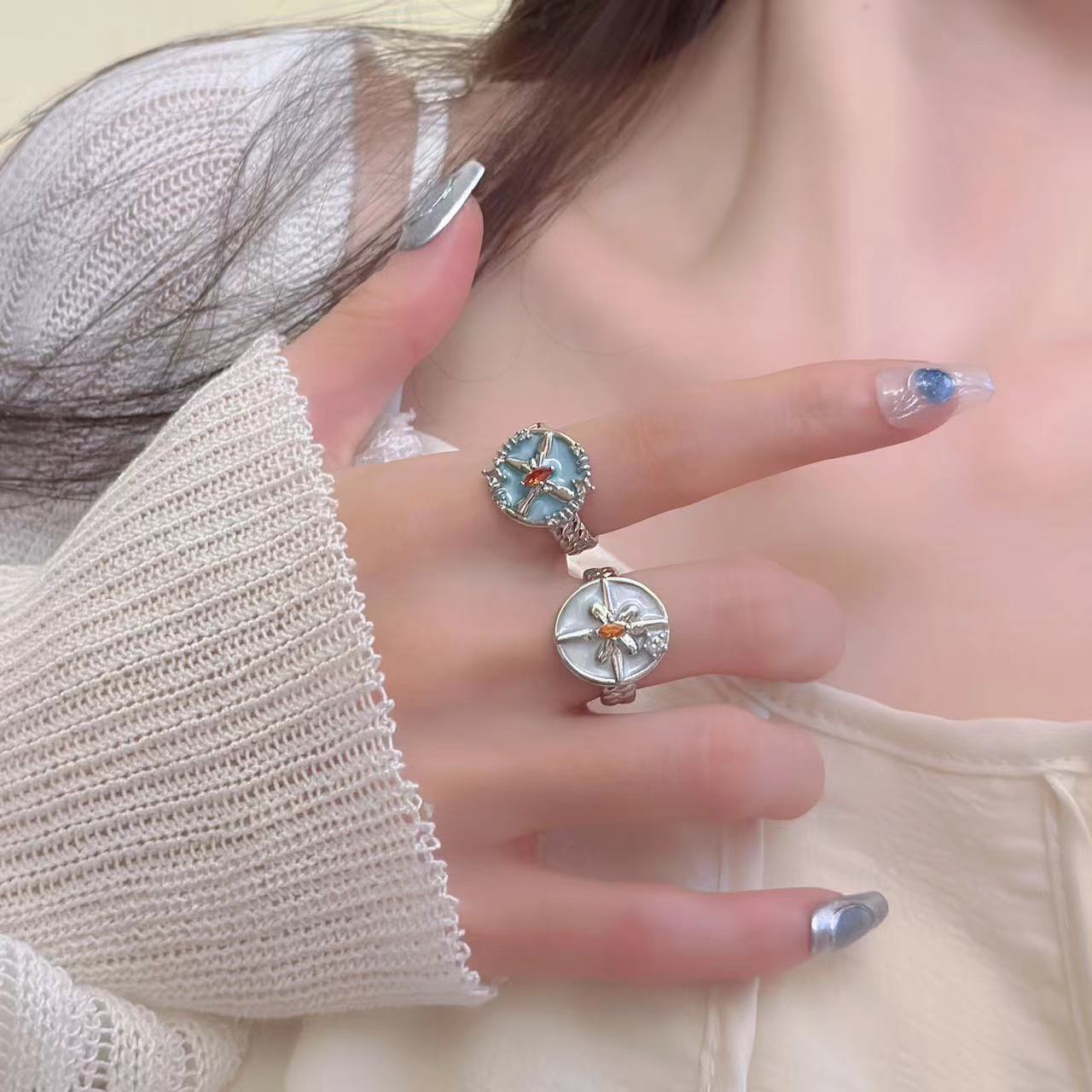 Tide Cool Oil Dropping Eight Mans Star Opening Ring Women's Ins Internet Celebrity Elegant Retro Ring Niche Design Sense Hand Jewelry
