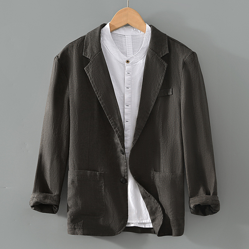 L172 Retro Flat Lapel Linen Thin Single Suit Business Loose Literary Casual Suit Drop Shipping