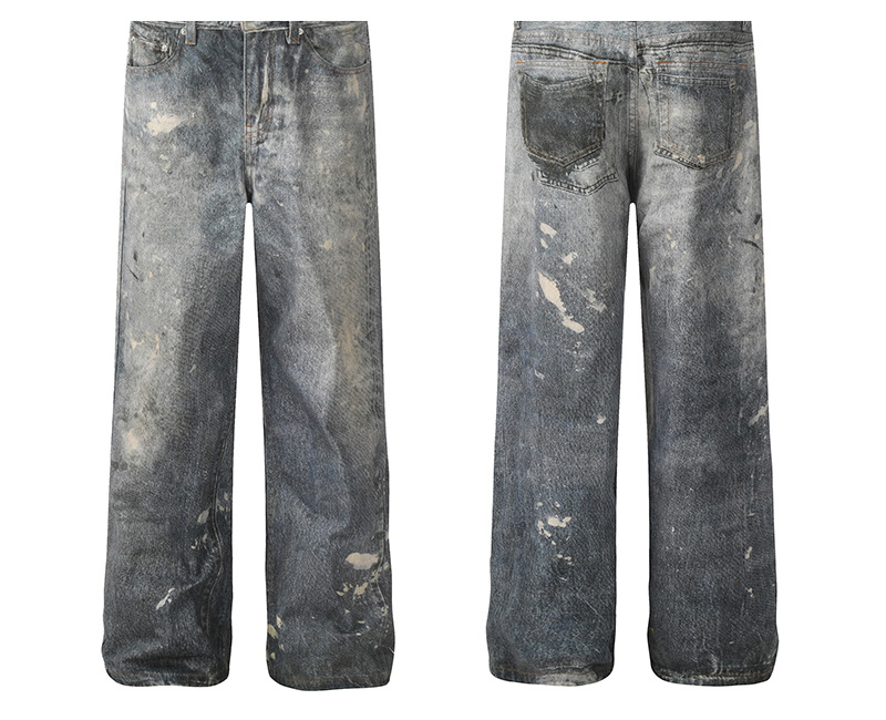 Men's Clothing G6456 Retro 2024 trend men's street heavy paint old design high men's and women's denim trousers_viptrois.com