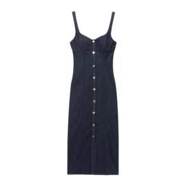 跨境批发新款女装肩带牛仔排扣饰迷笛连衣裙0779055400