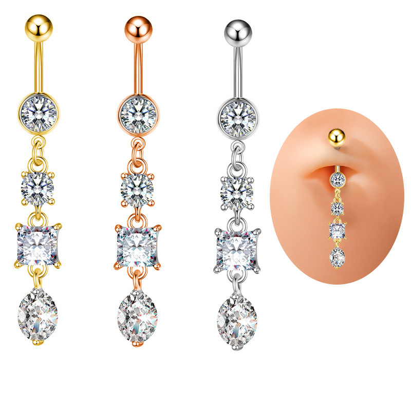 Nouveau style tendance pour une fille sexy : piercing nombril en forme de goutte d'eau avec trois zircons. Bijou populaire._voghion.com