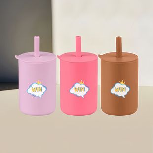 Children's New Food Grade Silicone Baby Suction Cup Infant Drinking Cup Straight Cup Leak-proof Drop-resistant Water Cup