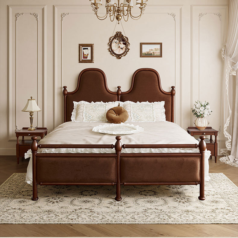 Dan Vance estilo francés medieval retro cama de madera de cera blanca cama de boda cama doble de madera maciza cama doble de beech