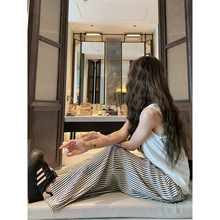 实拍！竖条纹裤女2026新款休闲宽松慵懒遛弯裤阔腿裤