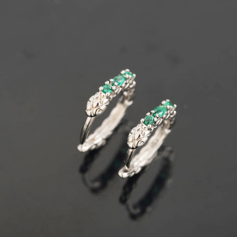 Snake Earrings For Men With Green Zircon Inlay High End Accessory_voghion.com