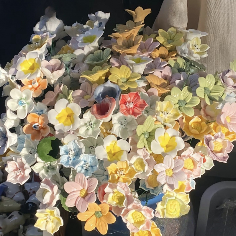 景德镇高温手工陶瓷花朵批发花瓶装饰花束送女友礼物|undefined