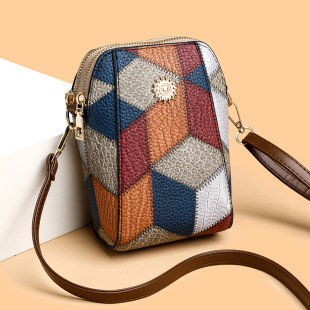 2025 New Color Matching Trend Versatile Direct Supply Double Zipper Vertical Color Matching Mobile Phone Bag Coin Purse Single Shoulder Crossbody for Women