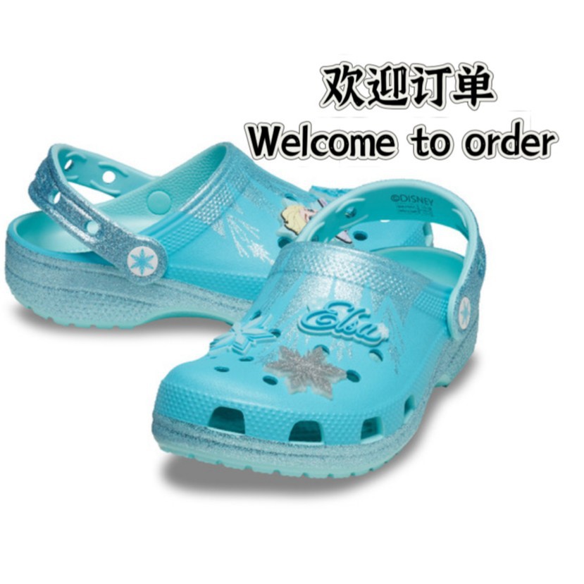 Cro Kidsren's Crocs Elsa Princess Frozen Girls' Beach Shoes Non-Slip Breathable Croc Slippers