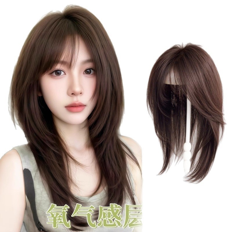 ヘアネットを着用する必要がない、韓国風のハイレベルな鎖骨丈ヘア、頭頂部の補充ヘア、ふんわりとした人工毛、増毛ヘアピース|undefined
