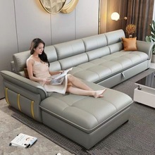 多功能可折叠抽拉式真皮沙发床两用大小户型客厅现代轻奢简约组合