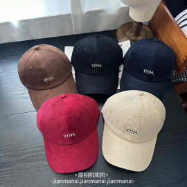字母拼色刺绣灯芯绒棒球帽子男女秋冬新款休闲百搭简约ins鸭舌帽