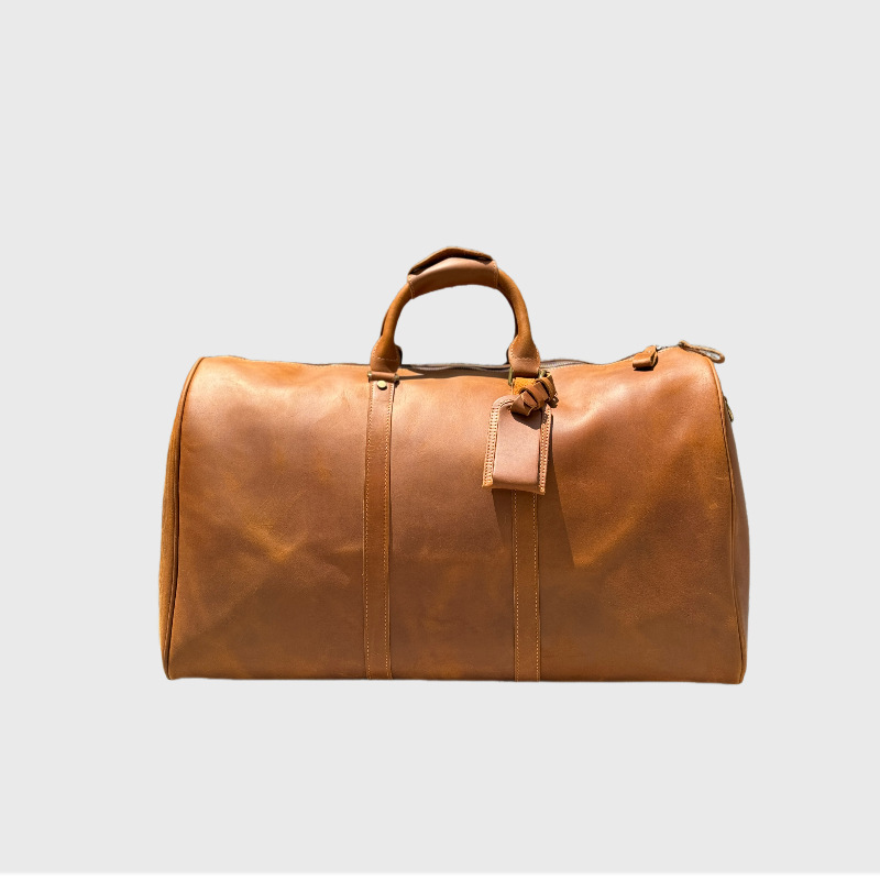 Top Layer Cowhide Retro Travel Bag Family Driving Travel Extra Large Hand Leather Luggage Bag Boarding Check-in Free