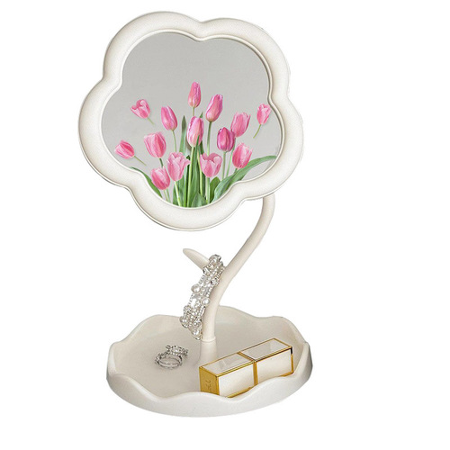 Desktop cosmetic mirror with sunflower shape, cute girl's heart dressing mirror, detachable jewelry hanger, high-definition makeup mirror