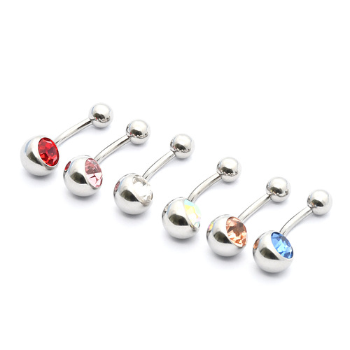 New stainless steel inlaid fine zircon European and American style belly button nail human body piercing jewelry anti-allergic belly button ring