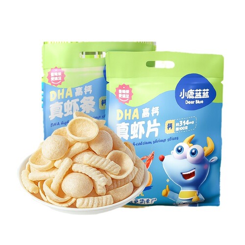 Official Flag Small Deer Blue Blue DHA High Calcium Real Shrimp Crackers 0 Trans Fats Tooth Grinding Biscuits Children's Snacks Brand