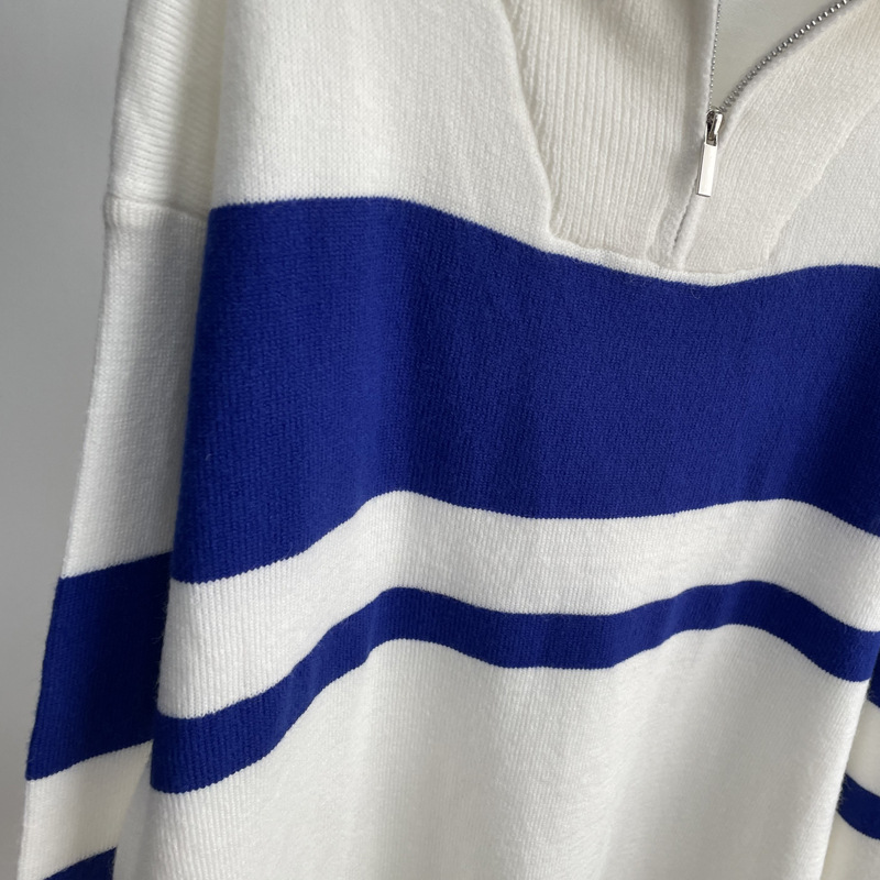 Long Zipper Pullover Women Loose Soft Knitted Long Sleeved Dress Color Contrast Patchwork Top Women