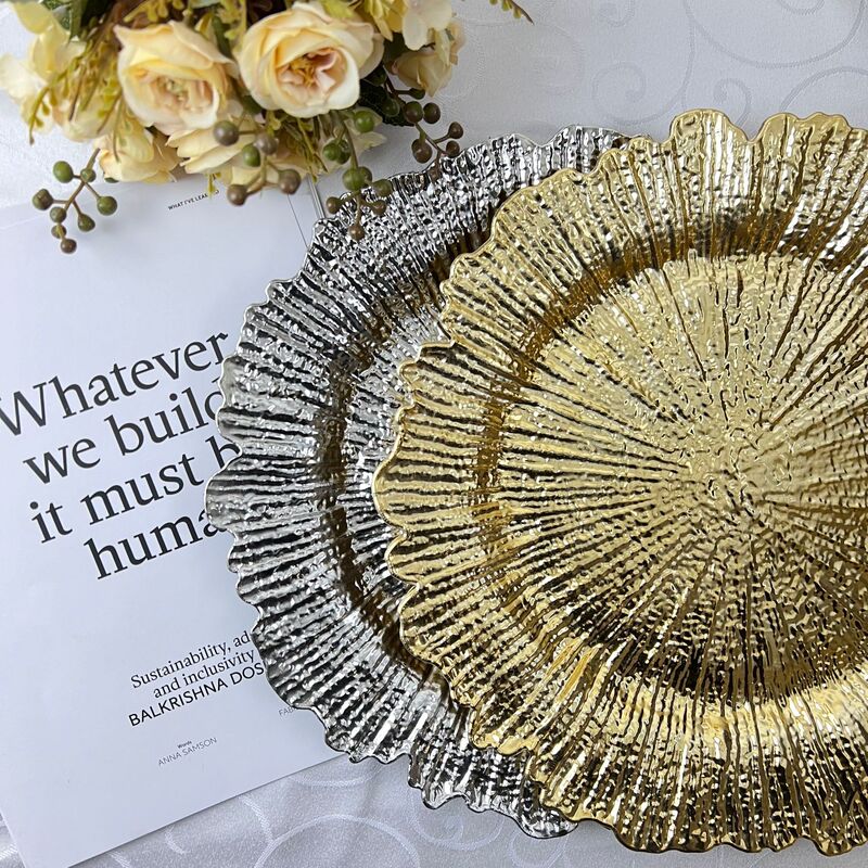 Retro Asymmetrical Plastic Tableware Chargerplate Wedding Party Plate Ganoderma Decorative Plate Accessible Luxury