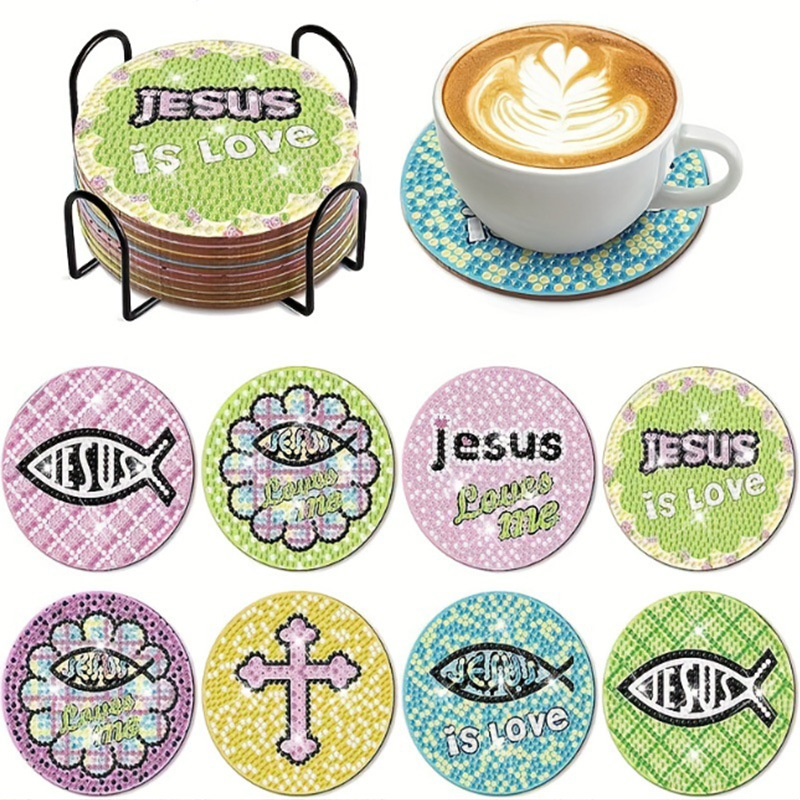 Personalizada taza de pintura de diamante transfronteriza almohadilla de taza de diamante redonda almohadilla mandala perimetral de pintura de diamante DIY