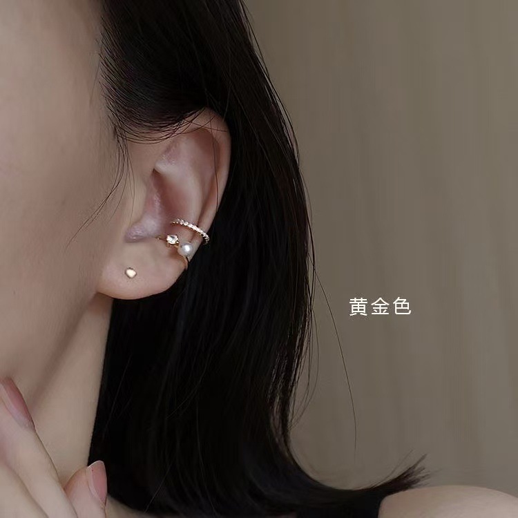 Clip de hueso de oreja de perla de circón, clip de oreja de nicho de lujo ligero, sin orejas perforadas, mujer 2025, nuevos aretes explosivos, aretes de temperamento, marea