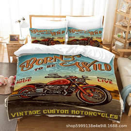 新款哈雷摩托来图定制3D数码 床上用品四件套 跨境被套三件套