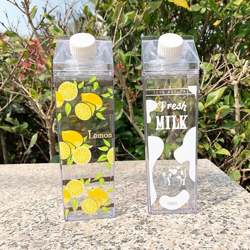 Transparent square milk cup 500ml square cup plastic water cup Japanese milk carton hot and cold beverage cup
