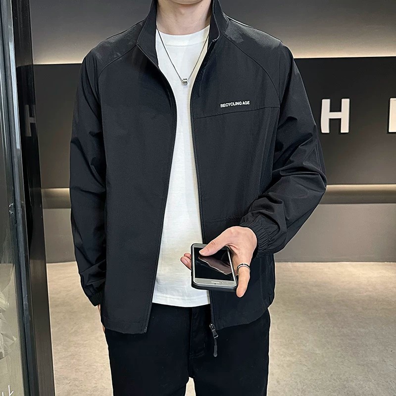 Lightweight stand-up collar jacket for spring and autumn, stylish, simple, versatile, suitable for commuting, outdoor sports, lightweight waterproof raglan jacket