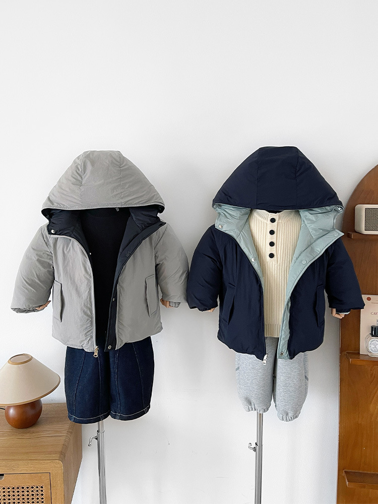 Wind Valley 2025 invierno nueva ropa infantil para niños coreanos dos lados con chaquetas de plumón para niños y niñas abrigo con capuz