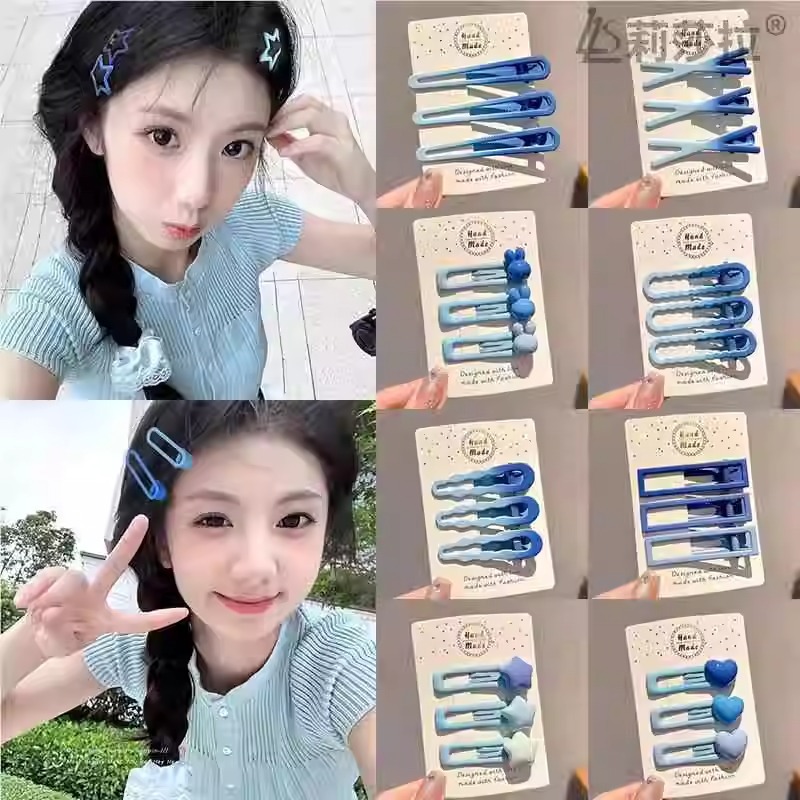 2025 primavera Klein azul clip de cabello nueva tarjeta de cabello sin rastro rojo en línea con el mismo toque de cabello lateral frisa clip de cabeza