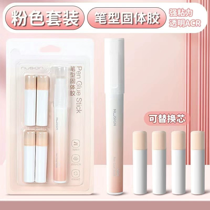 Glue Stick Pen (NUSIGN) Refillable Solid Glue, 1 g + 4 Refills, Cute Pastel Colors